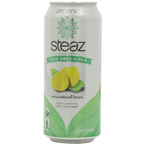 Steaz Organic Iced Teaz, Green Tea with Lemon (Unsweetened), 16-Ounce Cans, 12-Count image