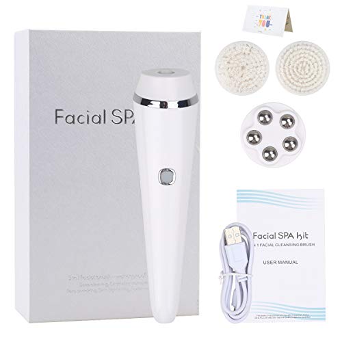 Facial Cleansing Brush Massager Waterproof Ball Massage Head and Face Brush Heads for Deep Cleansing Gentle Exfoliating Removing Blackhead Massaging for Women and Man White