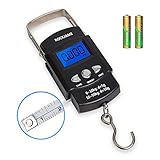 Rockjame Fishing Scale, Hanging Scale, Backlit LCD Screen 110lb/50kg Portable Electronic Digital Postal Hook Luggage Shopping Spring Scale with Measuring Tape, 2 AAA Batteries Included