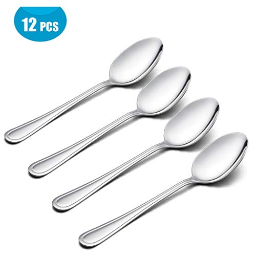 LIANYU Dinner Spoons Set of 12, Stainless Steel Flatware Silverware Table Spoon, Mirror Finish, Dishwasher Safe