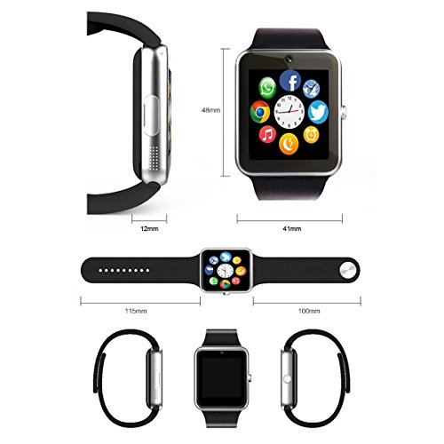 Smartwatch, Collasaro Sweatproof Smart Watch Phone with Camera and SIM Card Slot for IOS iPhone, Android Samsung HTC Sony LG Smartphones