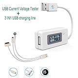 MiiRii USB Voltage/Amps Power Meter Tester Multimeter, Test speed of chargers, cables, capacity of power banks + 3 in 1 USB charging line