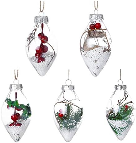 Heartell 5 Pack Clear Ornaments Balls Shatterproof Plastic Christmas Tree Hanging Xmas Balls Decorations (Olive Shape)
