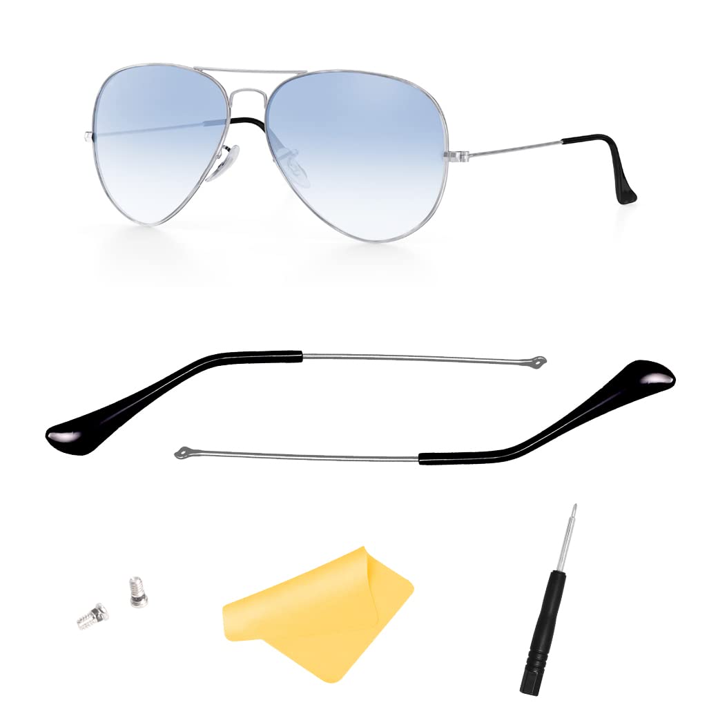 FOOUS Replacement Arm Temple Tips for Ray-Ban Aviator RB3025 Sunglasses Repair Kit Parts ((Silver) Temple Arms+(Black) Temple Tips)