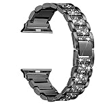 Secbolt Bling Bands Compatible with Apple Watch Band 38mm 40mm iWatch Series 5/4/3/2/1, Dressy Jewelry Metal Bracelet Adjustable Wristband, Black