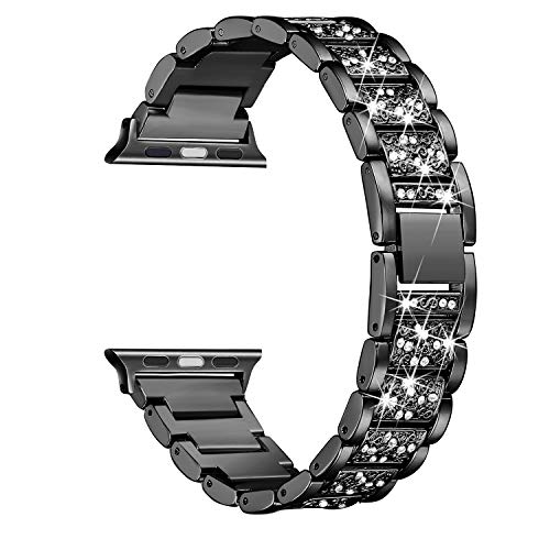 Secbolt Bling Bands Compatible with Apple Watch Band 38mm 40mm iWatch Series 5/4/3/2/1, Dressy Jewelry Metal Bracelet Adjustable Wristband, Black