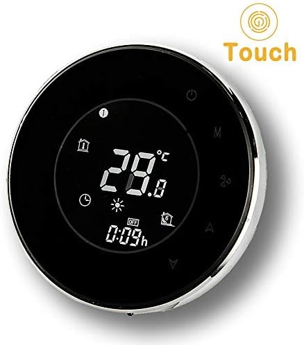Programmable Thermostat,Arxus Modern Smart Round LCD Touch Screen 3/16A Programmable Room Thermostat for Water,Electric,Boiler Heating (for Electric Heating, Black)