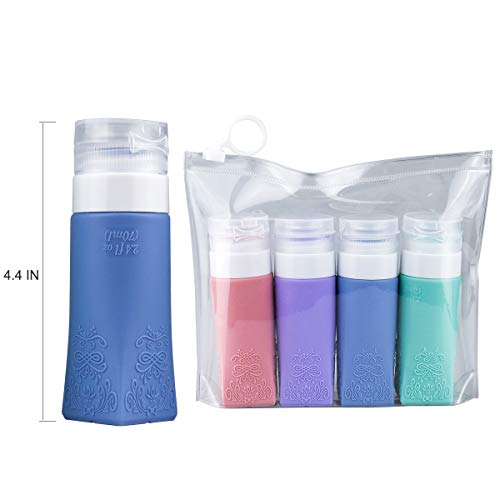 TSA Approved Leak Proof Silicone Travel Bottles Cosmetic Toiletry Travel Size Containers Refillable Travel Tube Sets for Shampoo Conditioner Lotion (4 Pack with Sticker & Bag) 6 TSA Approved Leak Proof Silicone Travel Bottles Cosmetic Toiletry Travel Size Containers Refillable Travel Tube Sets for Shampoo Conditioner Lotion (4 Pack with Sticker & Bag)