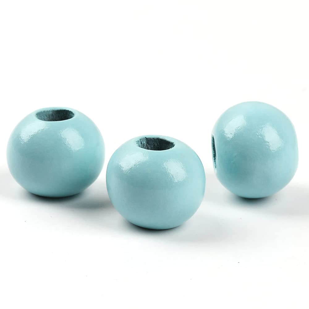 Oneyijun 50 Pcs Large Wooden Beads 20mm Natural Round Wood Beads Loose Beads, for Handmade Garlands Home Decorations Jewellery Making DIY Hand Crafts (Light Blue)