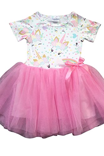 BluNight Collection Little Girl Dress Kids Cap Sleeve Unicorn Mesh Summer Flower Girl Dress Pink 4 M (201422)