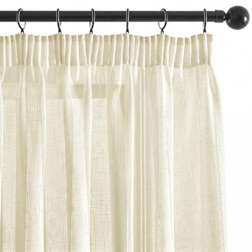 Deconovo Beige Translucent Curtains for Living Room and Bedroom, Modern Curtains 140 x 225 cm, 2 Pieces with Ruched Tape, Linen Effect Curtains, Soft Light and Elegant Finish