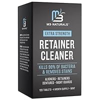 Retainer Cleanser Tablets Invisalign Cleaner, Removes Odors Discoloration Stains and Plaque 4 Month Supply Denture Cleansers Retainers Mouth Guards Denture Bath Mint by M3 Naturals