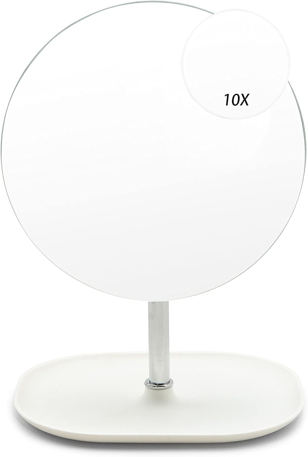 SGUTEN Desk Makeup Mirror with Small 10X Magnifying Mirror, 360°Rotation Removable + Folding Portable Desktop Makeup Vanity Mirror with Stand for Traveling, Shower Shaving Beauty Mirror, Round -