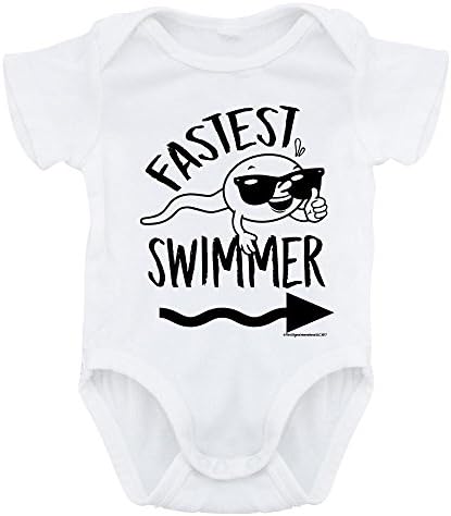 ForBabyz For Babyz Funny Baby Bodysuit Romper Fastest Swimer, Unisex Boy Girl, White