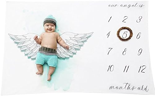 Baby Milestone Blanket Rug Monthly Growth Record Soft Letter Background Photography Prop Perfect Gift for New Mom 39.5 x 39.5 in (wing)