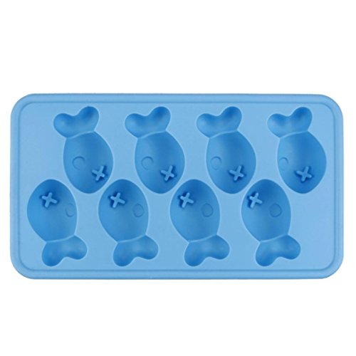 Vibola Novelty Gift Fish Shapes Flexible 8 Ice Cube Tray Mold Rubber Ice Cube Freeze Mold Ice Maker(Random Color)