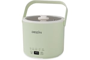 Dezin Mini Rice Cooker 2 Cups Uncooked, 1L Rice Cooker Small, Portable Travel Electric Cooker, Multi-function Non-Stick Rice Maker with Timer Delay & Keep Warm Function, Green
