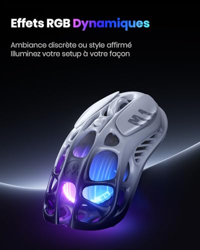 GravaStar Mercury M1 Pro Wireless Gaming Mouse, PAW3395 Ultralight Magnesium Gamer Mouse with Hollow Design, 26000 DPI, 4K Polling Rate, 2.4G/BT/USB-C, RGB & 5 Programmable Buttons - Gradient Black