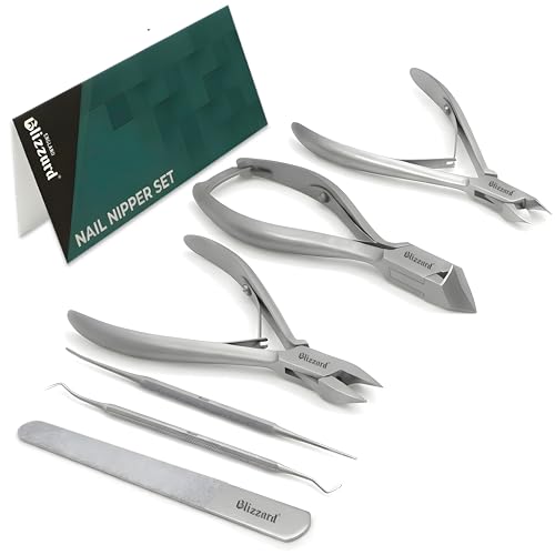 Blizzard Professional Pedicure Kit and Nail Foot Cutter - 5 Piece Podiatry Set for Ingrown and Thick Toenails - Clippers, File and Lifter - Stainless Steel - Senior and Men's Foot Care