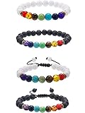 Bememo 4 Pieces Lava Stone Bracelets 7 Colors Chakra Beads, Aromatherapy Bracelets Bangles for Essential Oils (Style Set 1)