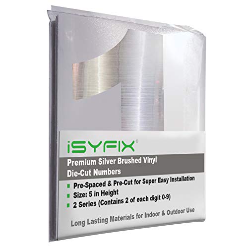 iSYFIX Silver Brushed Vinyl Numbers Stickers - 5