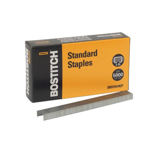 Bostitch Premium Standard Staples, Full-Strip, 0.25 Inch Leg, 5,000 per Box (SBS191/4CP)