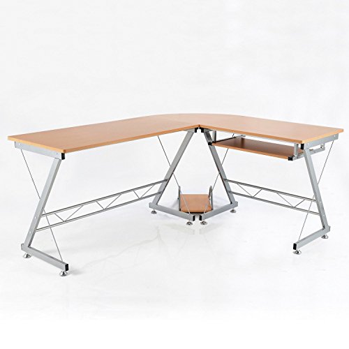 HomCom 67-Inch L-Shaped Computer Desk - Brown