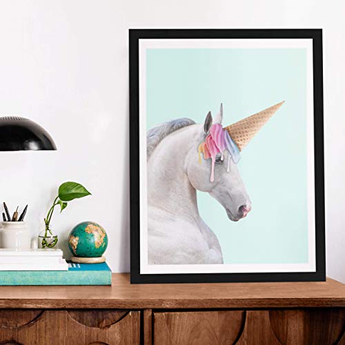 Horse & Rainbow Ice Cream Cone Unicorn Art Print Poster - Fun Home & Bedroom Wall Art for Girl's Bedroom & Home Decor 11x14 inches, Unframed