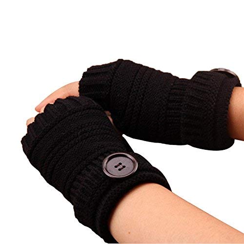 Qinlee Halb Handschuhe Gestrickte Winter W/ärmer Handschuhe mit Knopf Damen Fingerlose Armstulpen Einfarbig F/äustlinge Winter Zubeh/ör f/ür M/ädchen