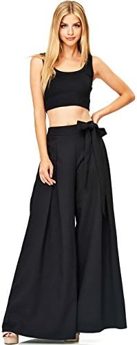 Jealous Tomato Juniors Chiffon Wide-Leg Pants (L, Black)