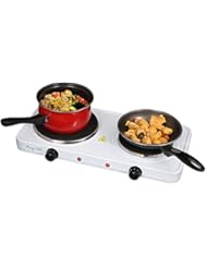 MegaChef Electric Easily Portable Ultra Lightweight Dual Burner Cooktop Buffet Range in Sleek White