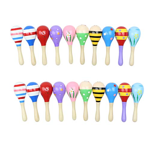 20 Pack 5" Wooden Mini Maracas, Assorted Designs, Perfect maracas for