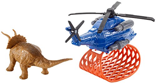 Matchbox Jurassic World Helicopter mit Fangnetz mit Triceratops Saurier Figur – Bild 7