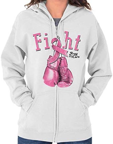 Fight Boxing Breast Cancer Warrior Zip Hoodie Sweatshirt Women