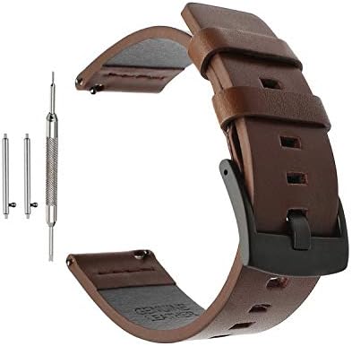 Quick Release Leather Watch Band - Genuine Leather Replacement Wrist Strap for Men Women - Choice of Width - 18mm, 20mm, 22mm or 24mm