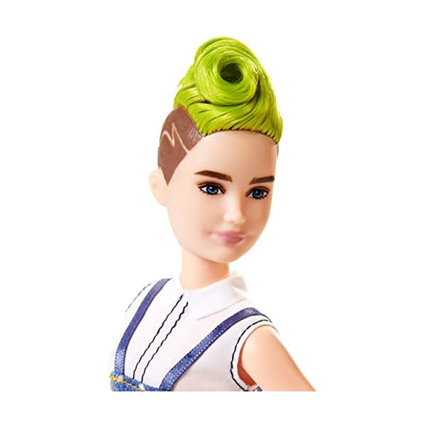 Barbie Fashionistas Puppe im Latzhosenoutfit mit grüner Haarsträhne – Bild 4