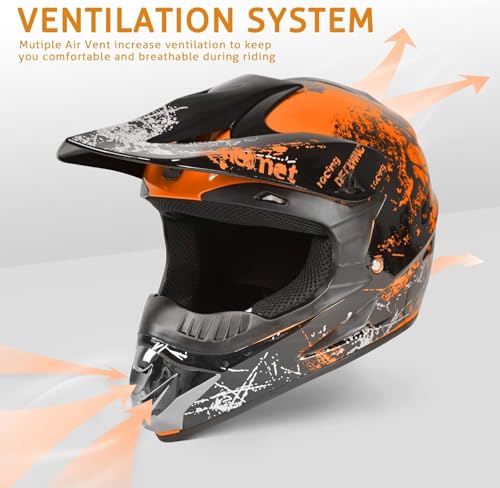 LBOYLOVE® Dirt Bike Helmets, Kids Motorcycle Helmet Youth, ATV Motocross Full Face Men Women, Off-Road Mountain Bike Helmet Adult with(Gloves Goggles Mask) DOT Approved 4 Pcs Set