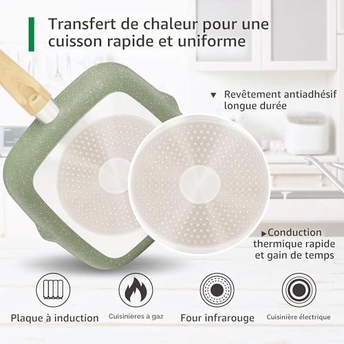 17 Pièces Poêles et Casseroles à Induction Vert