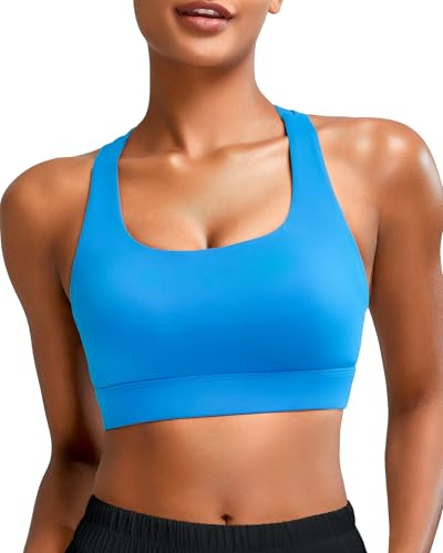 RUNNING GIRL Sports Bras for Women High Support,Criss-Cross Back Strappy Bra Moulded Cup High Impact Workout Crop Tops(WX3022 Bright Blue XL) at Amazon