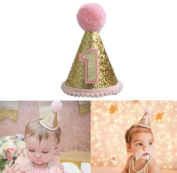 Baby Girls First Birthday Hat Gold Glitter Sparkle Princess Hat For