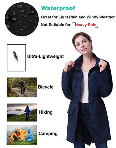 Women Waterproof Raincoat with Pockets Hoodie Rain Gear Lightweight 5 Color Pluse Size 2XL Navy Blue - Thumbnail 2