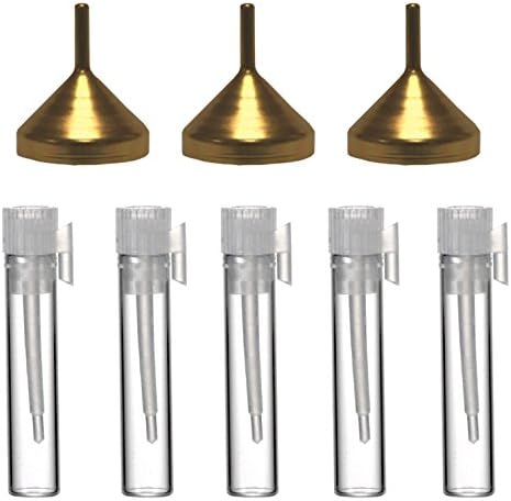Riverrun 50 1ml Empty Glass Perfume Sample Vials with 3 Metal Funnels Cologne Essential Oils Aromatherapy Mini Sampler Bottle (Set of 50)