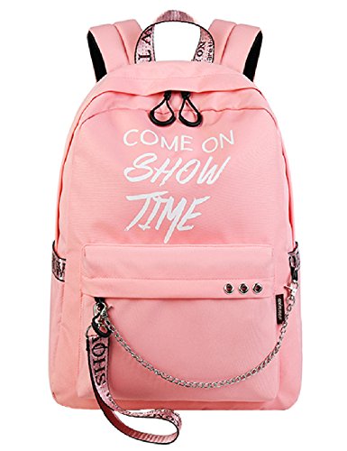 El-fmly College School Bag Cute Backpack for Girls Teen Bookbag Student Rucksack Laptop Travel Bag Luminous Letter Print-Pink