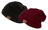 Trendy Warm Chunky Soft Stretch Cable Knit Slouchy Beanie Skully HAT20A (2 PACK BLACK/BURGUNDY)