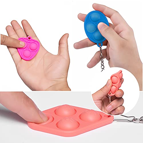 3Pcs Mini Pop Fidget Toy - Push & Pop It Packs with Keychain Simple Dimple Toys for Kids Teen Adults,Help Relieve Stress