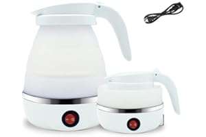 TanChihl Foldable Electric Travel Kettle, Portable Silicone Kettle with Keep Warm Function, 600ml Silicone Mini Tea Kettle, I