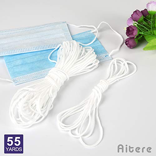 55 Yard Earloop Cord Elastic Strap, White Cord Stretchy Ear Tie Rope Handmade String for Sewing,1/8-Inch (3mm) by Aitere