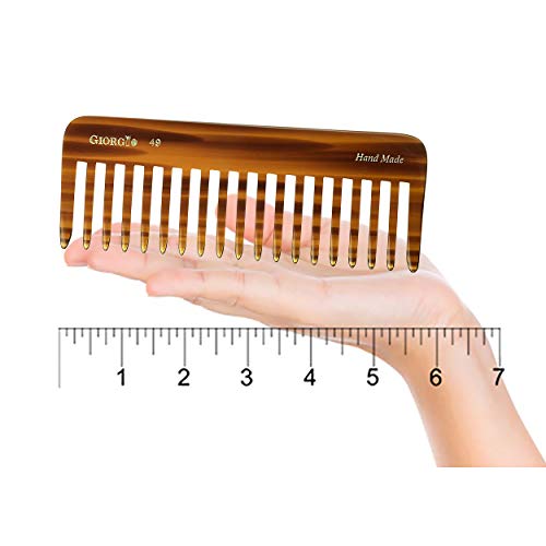 Giorgio G49 5 3/4" Hand Made Tortoise Detangling Comb - Wide Teeth. Hand-Made of quality Durable Cellulose, Saw-cut and Hand Polished. (Giorgio G49)