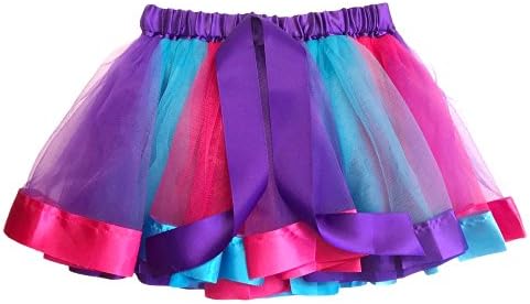 KEPATO Rainbow Tutu Skirt Girls Layered Rainbow Tutu Skirt Bow Birthday Party Halloween Cosplay Party (M, Dark Purple)
