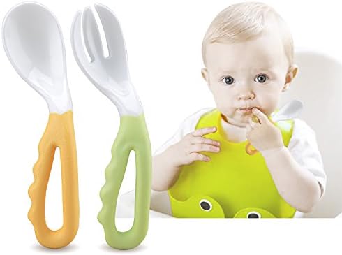 2 Pack Baby Spoon and Fork Set Toddler Training Learning Spoons Forks Graduates Fun Pack Utensils, 2 Piece Set